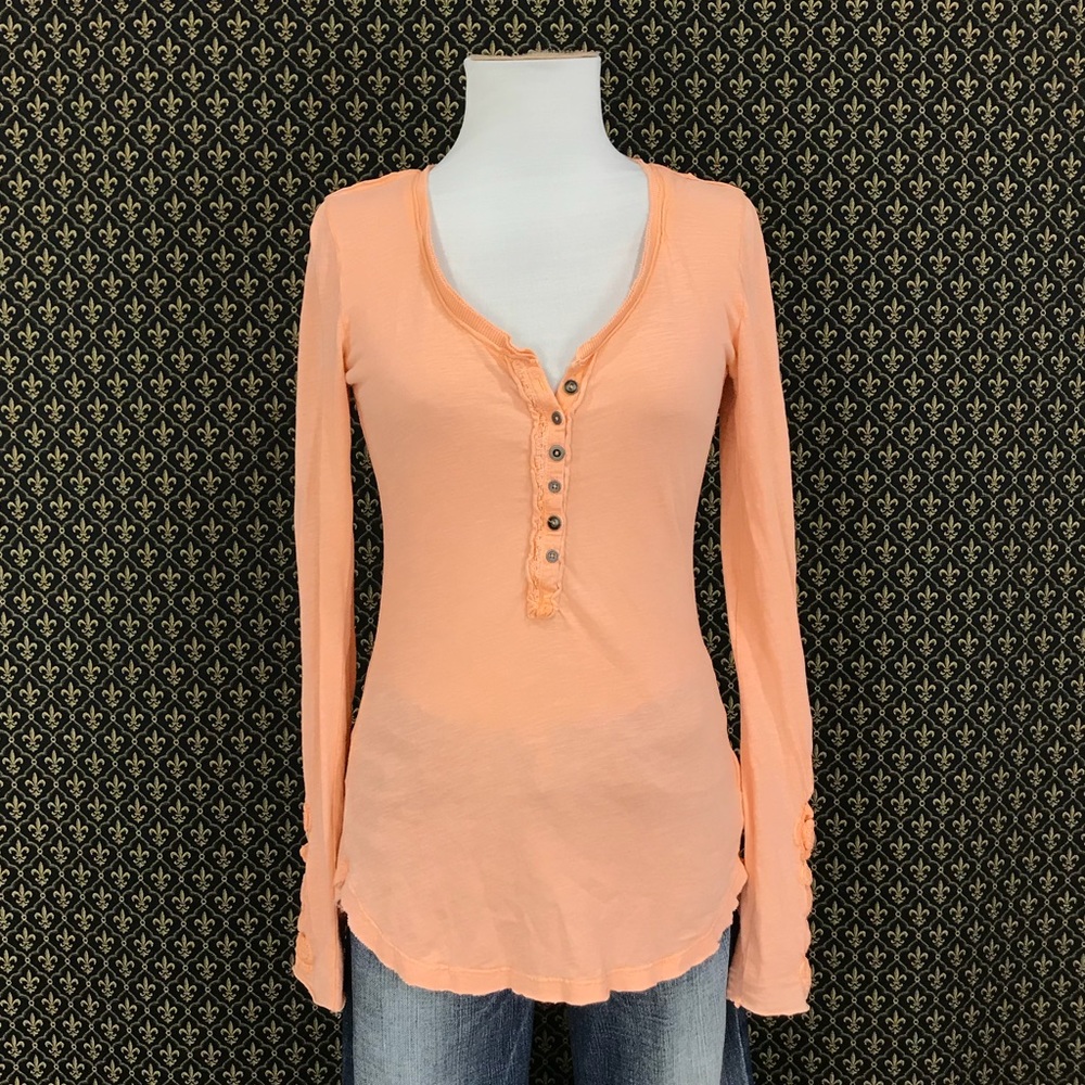 Free People Crochet Cuff Henley Top